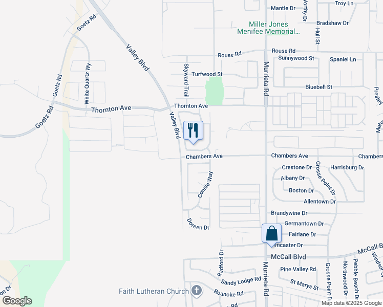 map of restaurants, bars, coffee shops, grocery stores, and more near 27429 Prominence Road in Menifee
