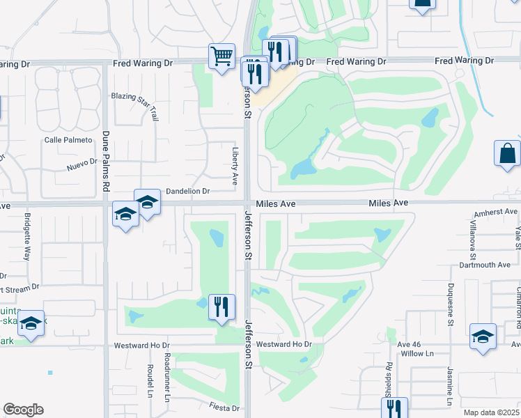 map of restaurants, bars, coffee shops, grocery stores, and more near 80048 Jasper Park Avenue in Indio