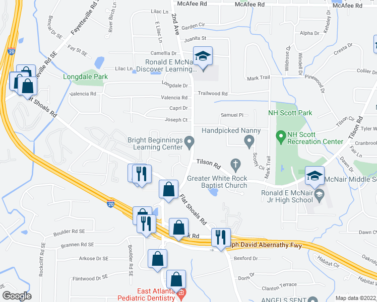 map of restaurants, bars, coffee shops, grocery stores, and more near 2327 2nd Avenue in Decatur
