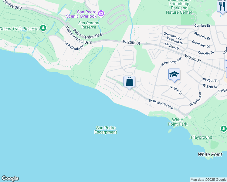 map of restaurants, bars, coffee shops, grocery stores, and more near 2275 West 25th Street in Los Angeles