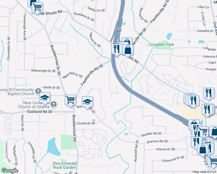map of restaurants, bars, coffee shops, grocery stores, and more near 2293 Charleston Pointe Southeast in Atlanta