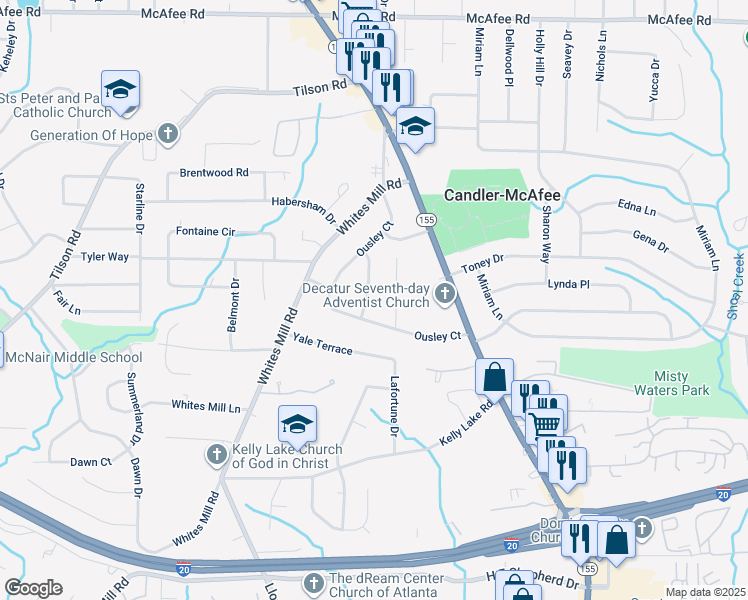 map of restaurants, bars, coffee shops, grocery stores, and more near 2308 Sheryl Drive in Decatur
