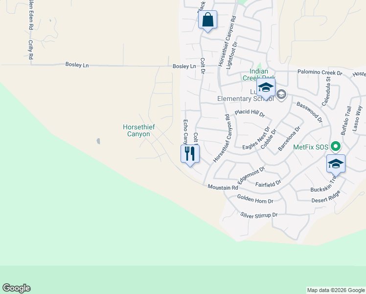 map of restaurants, bars, coffee shops, grocery stores, and more near 27381 Echo Canyon Court in Corona