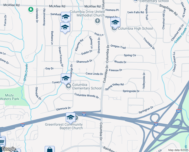 map of restaurants, bars, coffee shops, grocery stores, and more near 3331 Casa Linda Drive in Decatur