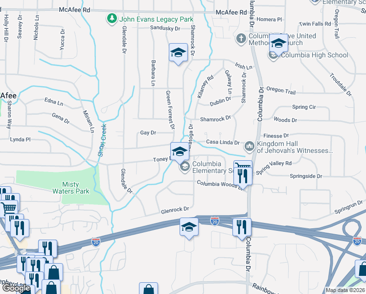 map of restaurants, bars, coffee shops, grocery stores, and more near 2299 Saratoga Drive in Decatur