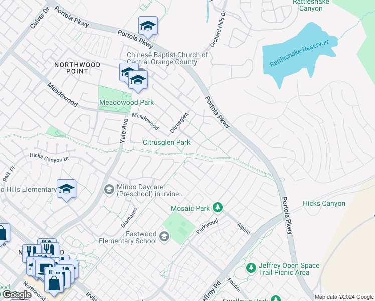 map of restaurants, bars, coffee shops, grocery stores, and more near 2 Viola in Irvine