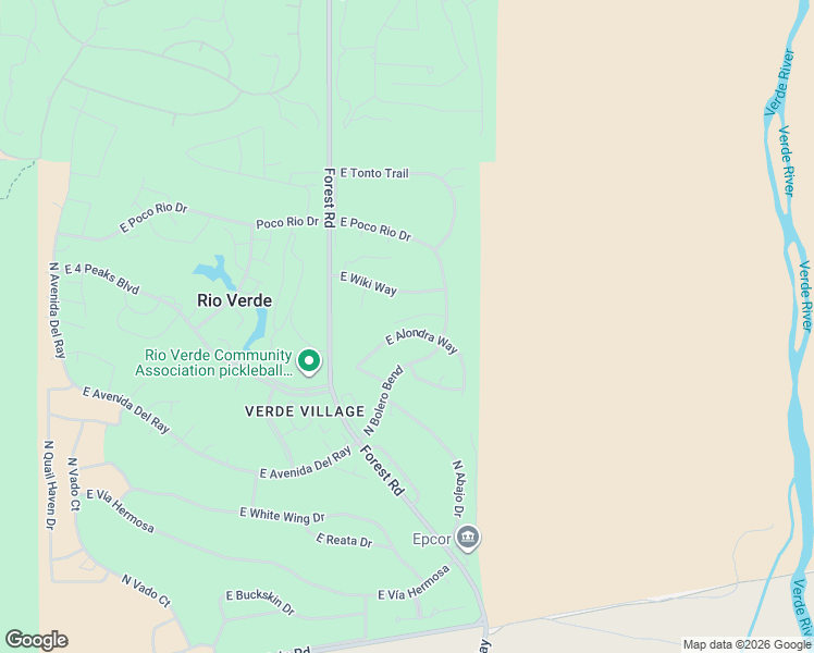 map of restaurants, bars, coffee shops, grocery stores, and more near 19102 East Alondra Way in Rio Verde