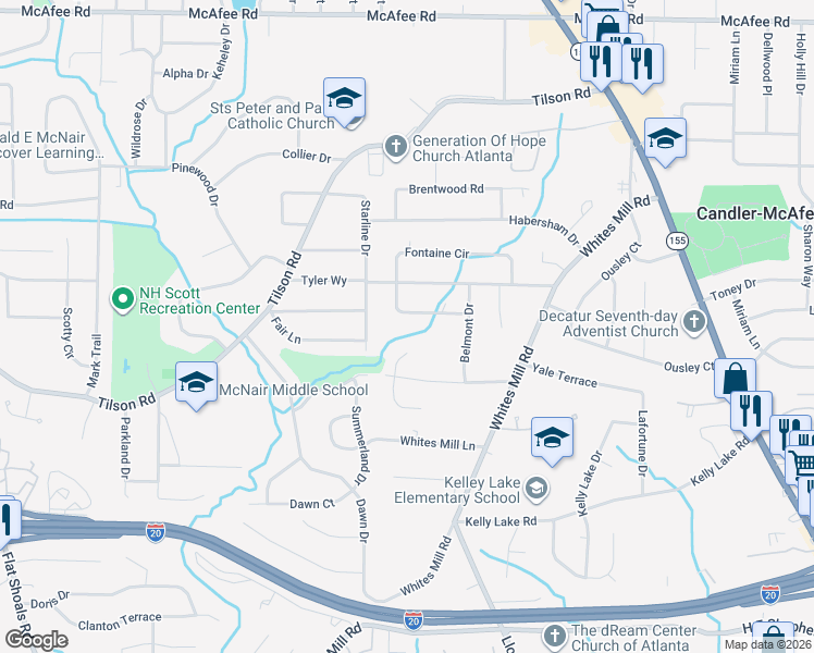 map of restaurants, bars, coffee shops, grocery stores, and more near 2314 North Eiffel Court in Decatur
