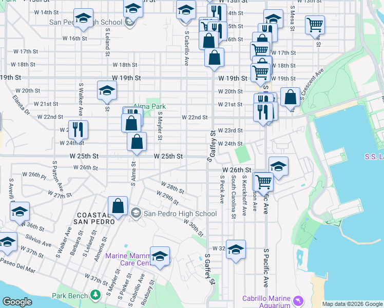 map of restaurants, bars, coffee shops, grocery stores, and more near 776 West 25th Street in Los Angeles