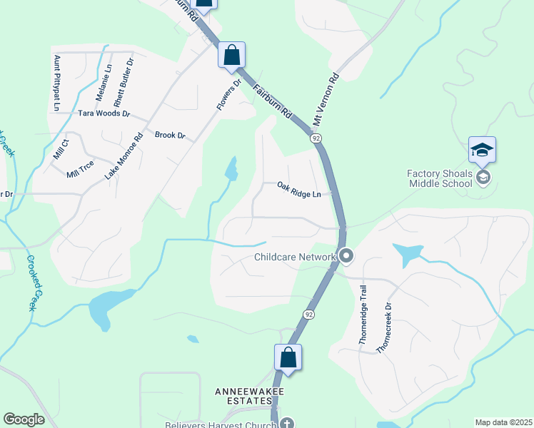 map of restaurants, bars, coffee shops, grocery stores, and more near 2656 Del Ridge Drive in Douglasville