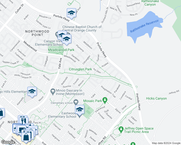 map of restaurants, bars, coffee shops, grocery stores, and more near 2 Viola in Irvine