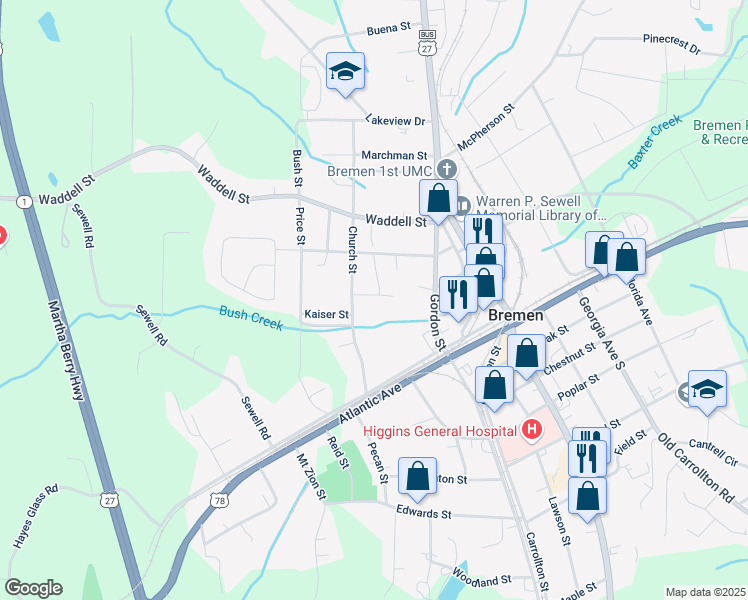 map of restaurants, bars, coffee shops, grocery stores, and more near 144 South Street in Bremen