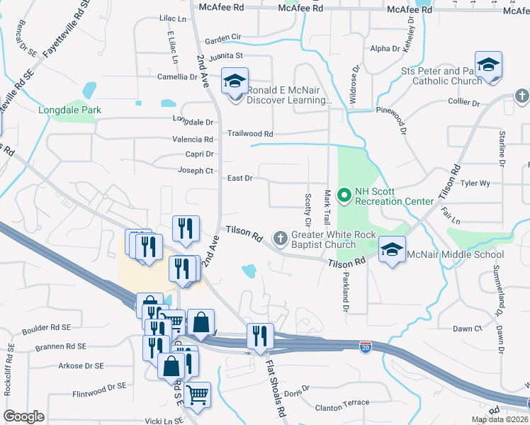 map of restaurants, bars, coffee shops, grocery stores, and more near 2097 Cherry Lane in Decatur