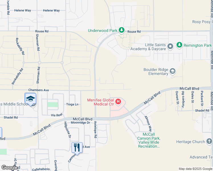 map of restaurants, bars, coffee shops, grocery stores, and more near 28400 McCall Boulevard in Menifee