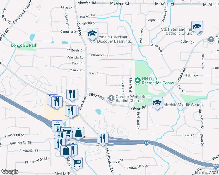 map of restaurants, bars, coffee shops, grocery stores, and more near 2097 Cherry Lane in Decatur