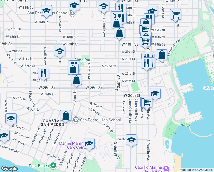 map of restaurants, bars, coffee shops, grocery stores, and more near 776 West 25th Street in Los Angeles