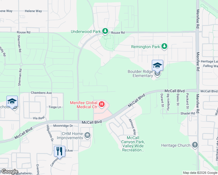 map of restaurants, bars, coffee shops, grocery stores, and more near 28264 Chambers Avenue in Menifee