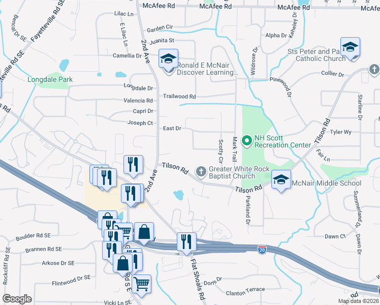 map of restaurants, bars, coffee shops, grocery stores, and more near 2097 Cherry Lane in Decatur