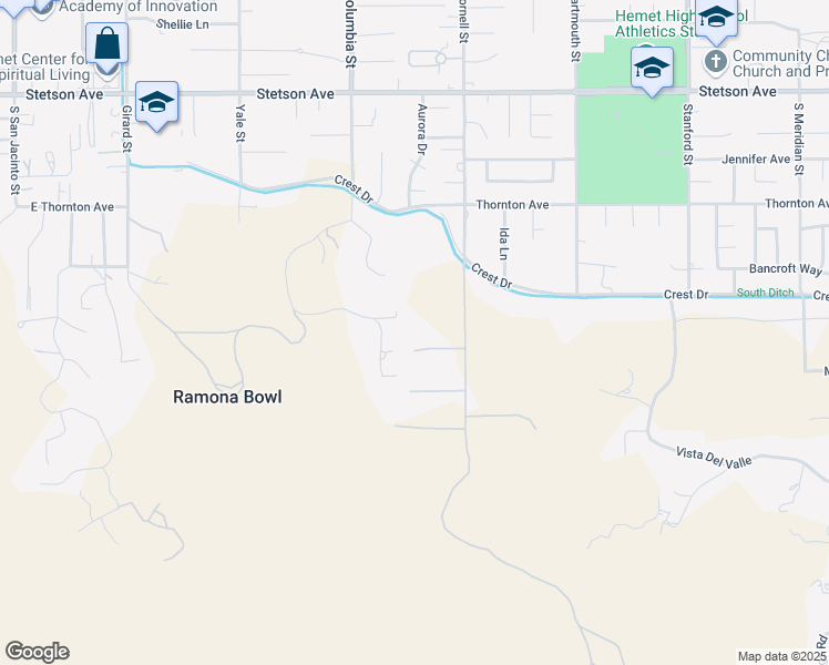 map of restaurants, bars, coffee shops, grocery stores, and more near Quail Road in Hemet