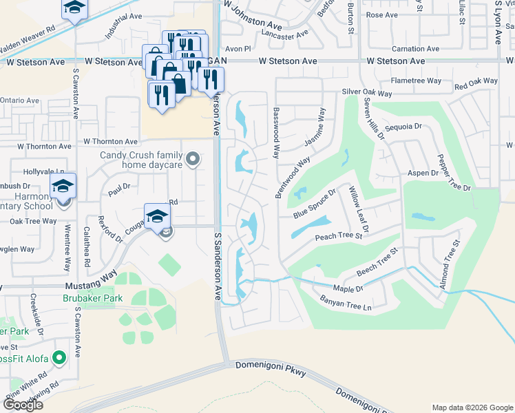 map of restaurants, bars, coffee shops, grocery stores, and more near 3145 Oregano Way in Hemet