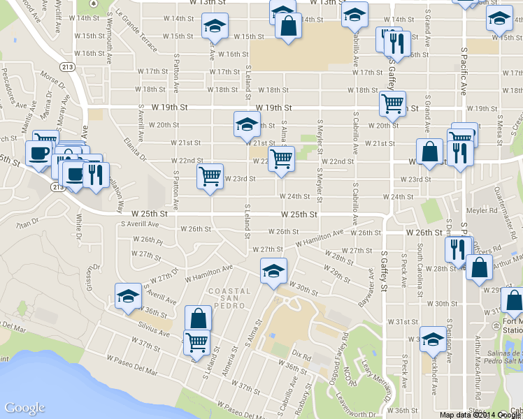 map of restaurants, bars, coffee shops, grocery stores, and more near 1056 West 25th Street in Los Angeles