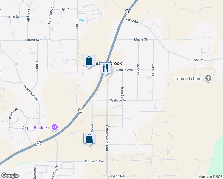 map of restaurants, bars, coffee shops, grocery stores, and more near 27440 Greenwald Avenue in Perris