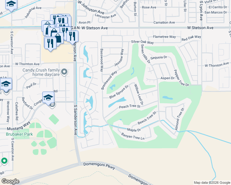 map of restaurants, bars, coffee shops, grocery stores, and more near 2842 Blue Spruce Drive in Hemet