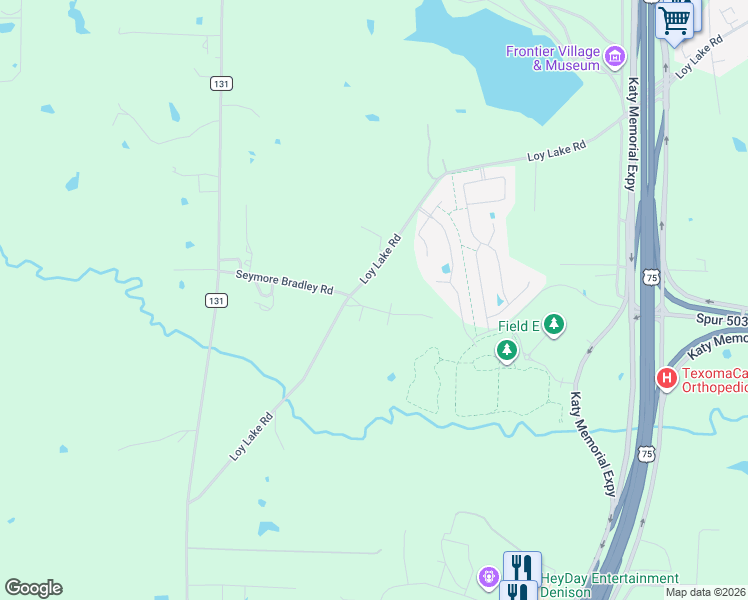 map of restaurants, bars, coffee shops, grocery stores, and more near 3905 Saddle Creek in Denison