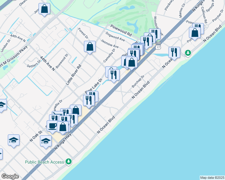 map of restaurants, bars, coffee shops, grocery stores, and more near 4699 North Kings Highway in Myrtle Beach