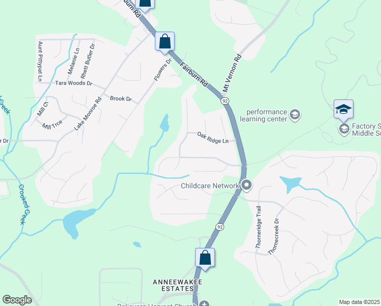 map of restaurants, bars, coffee shops, grocery stores, and more near 2633 Del Ridge Drive in Douglasville