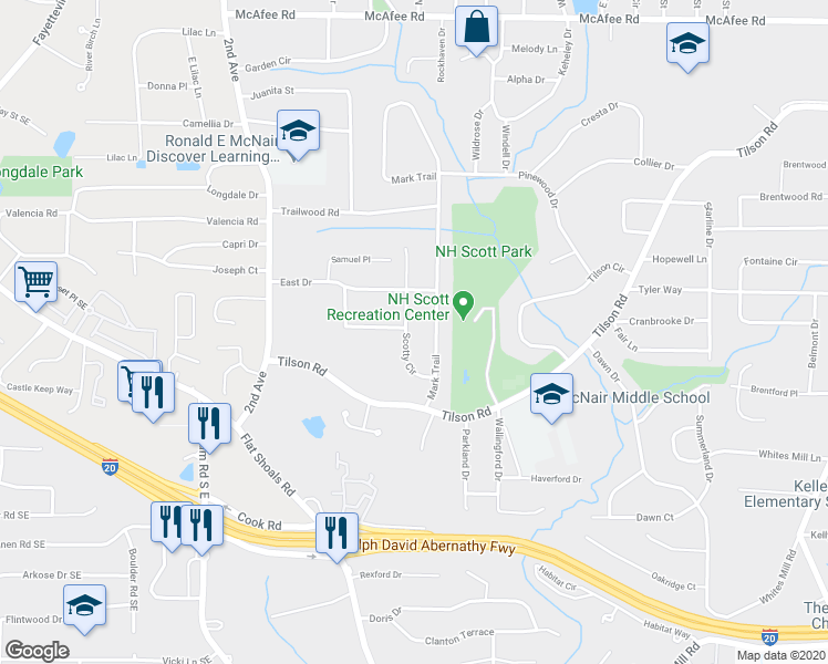 map of restaurants, bars, coffee shops, grocery stores, and more near 2308 Scotty Circle in Decatur