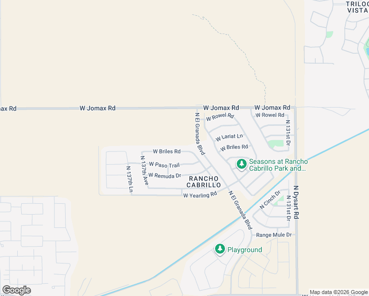 map of restaurants, bars, coffee shops, grocery stores, and more near 13541 West Briles Road in Peoria