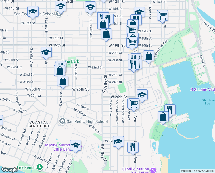 map of restaurants, bars, coffee shops, grocery stores, and more near 675 West Hamilton Avenue in Los Angeles