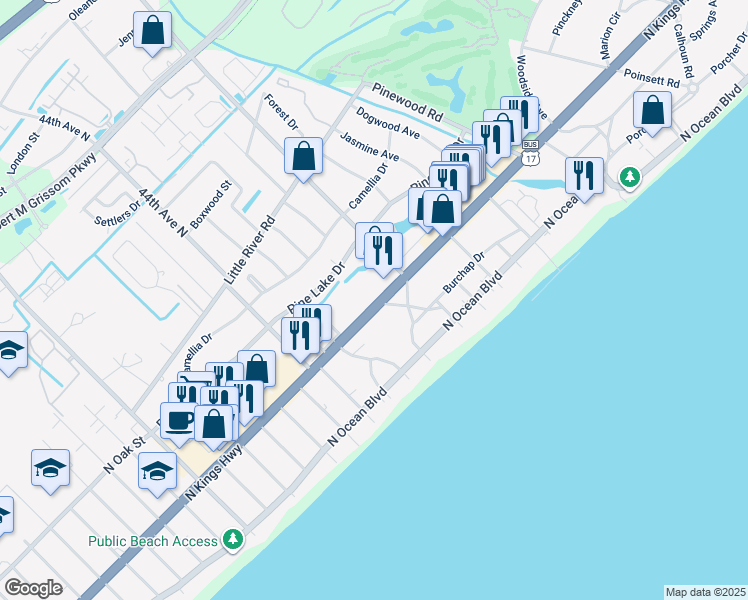 map of restaurants, bars, coffee shops, grocery stores, and more near 4701 U.S. 17 Business in Myrtle Beach