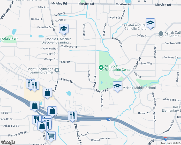 map of restaurants, bars, coffee shops, grocery stores, and more near 2308 Scotty Circle in Decatur