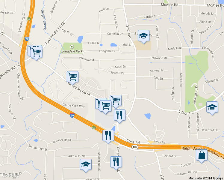 map of restaurants, bars, coffee shops, grocery stores, and more near 2270 Leicester Way Southeast in Atlanta