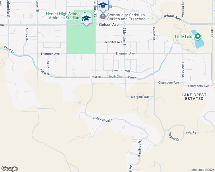 map of restaurants, bars, coffee shops, grocery stores, and more near Vista Del Valle in Hemet