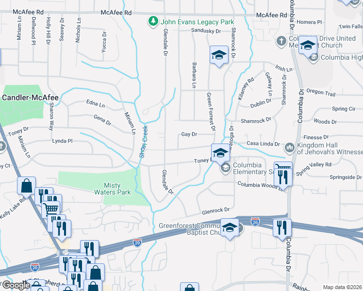 map of restaurants, bars, coffee shops, grocery stores, and more near 2384 Green Forrest Drive in Decatur