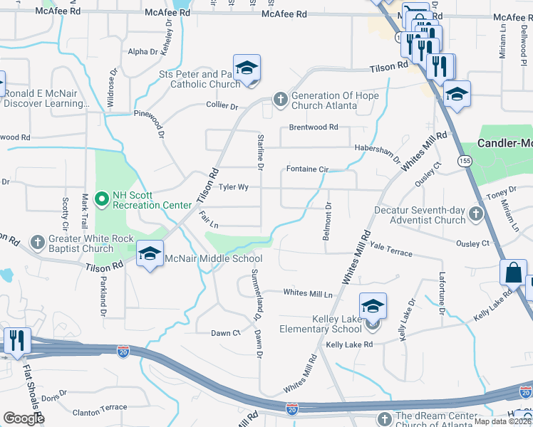 map of restaurants, bars, coffee shops, grocery stores, and more near 2325 Starline Drive in Decatur