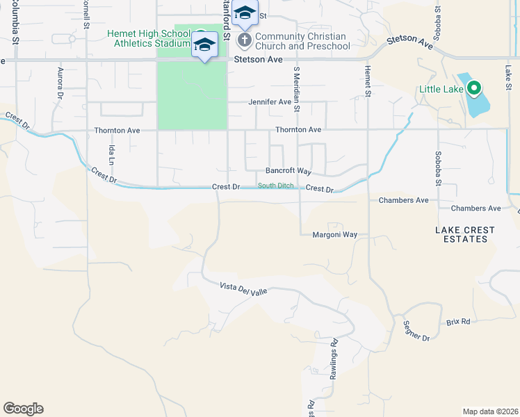 map of restaurants, bars, coffee shops, grocery stores, and more near 41875 Crest Drive in Hemet