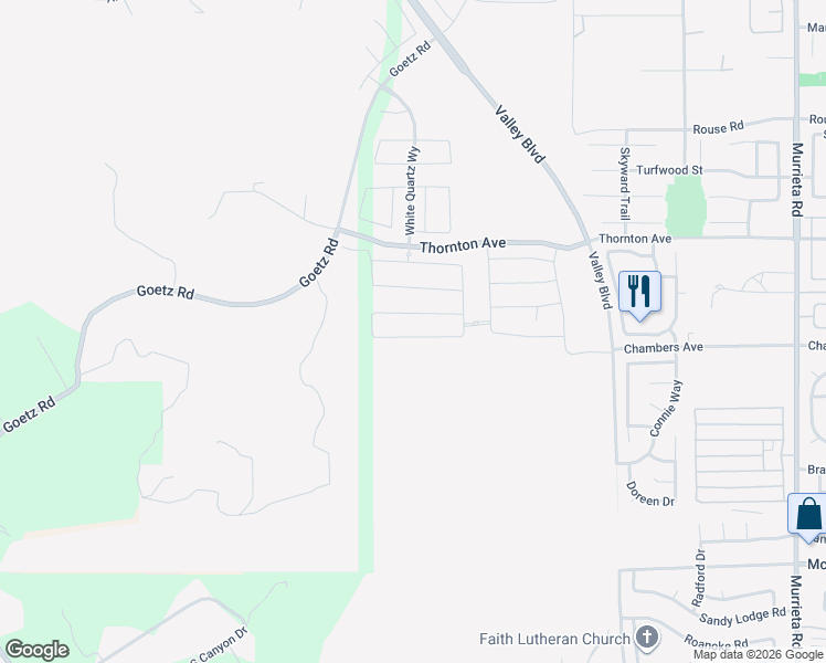 map of restaurants, bars, coffee shops, grocery stores, and more near Chambers Avenue in Menifee