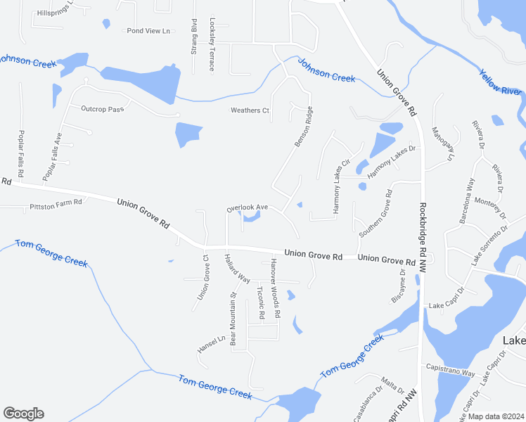 map of restaurants, bars, coffee shops, grocery stores, and more near 2364 Overlook Avenue in Lithonia