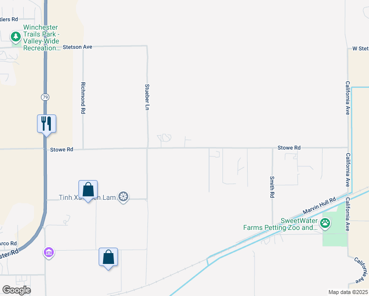 map of restaurants, bars, coffee shops, grocery stores, and more near Stowe Road in Winchester