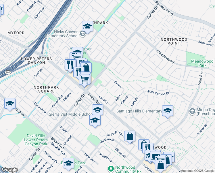map of restaurants, bars, coffee shops, grocery stores, and more near 13 Seville in Irvine