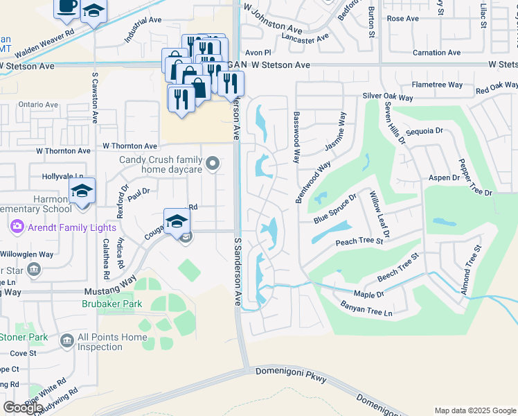 map of restaurants, bars, coffee shops, grocery stores, and more near 3180 Oregano Way in Hemet