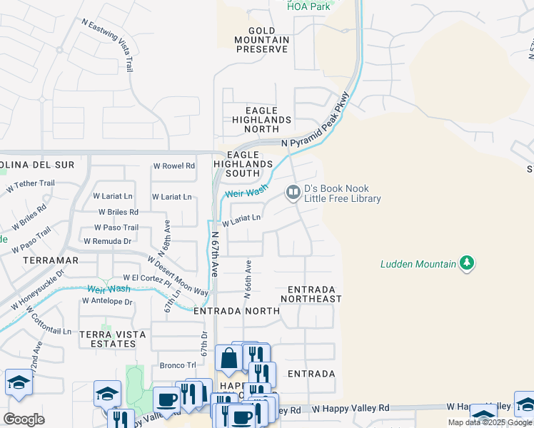 map of restaurants, bars, coffee shops, grocery stores, and more near 26019 North 65th Drive in Phoenix