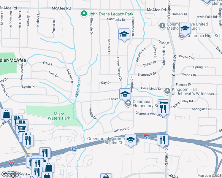 map of restaurants, bars, coffee shops, grocery stores, and more near 2331 Green Forrest Drive in Decatur