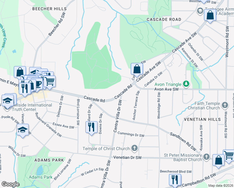 map of restaurants, bars, coffee shops, grocery stores, and more near 1991 Cascade Road in Atlanta