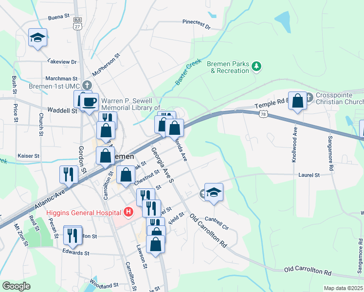 map of restaurants, bars, coffee shops, grocery stores, and more near 112 Florida Avenue in Bremen
