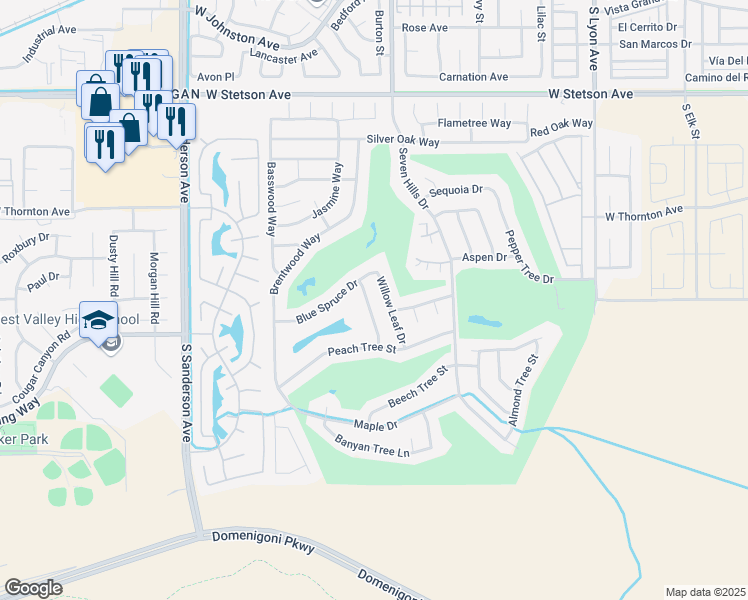 map of restaurants, bars, coffee shops, grocery stores, and more near 1526 Ailanthus Drive in Hemet
